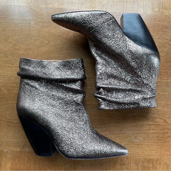 IRO Textured Leather Metallic Point Toe Slouchy Heeled Booties size 39/US 8 - Picture 2 of 11